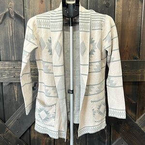 Jessica Simpson Striped Aztec Cardigan Size M Beige Sage Green Open Casual Boho